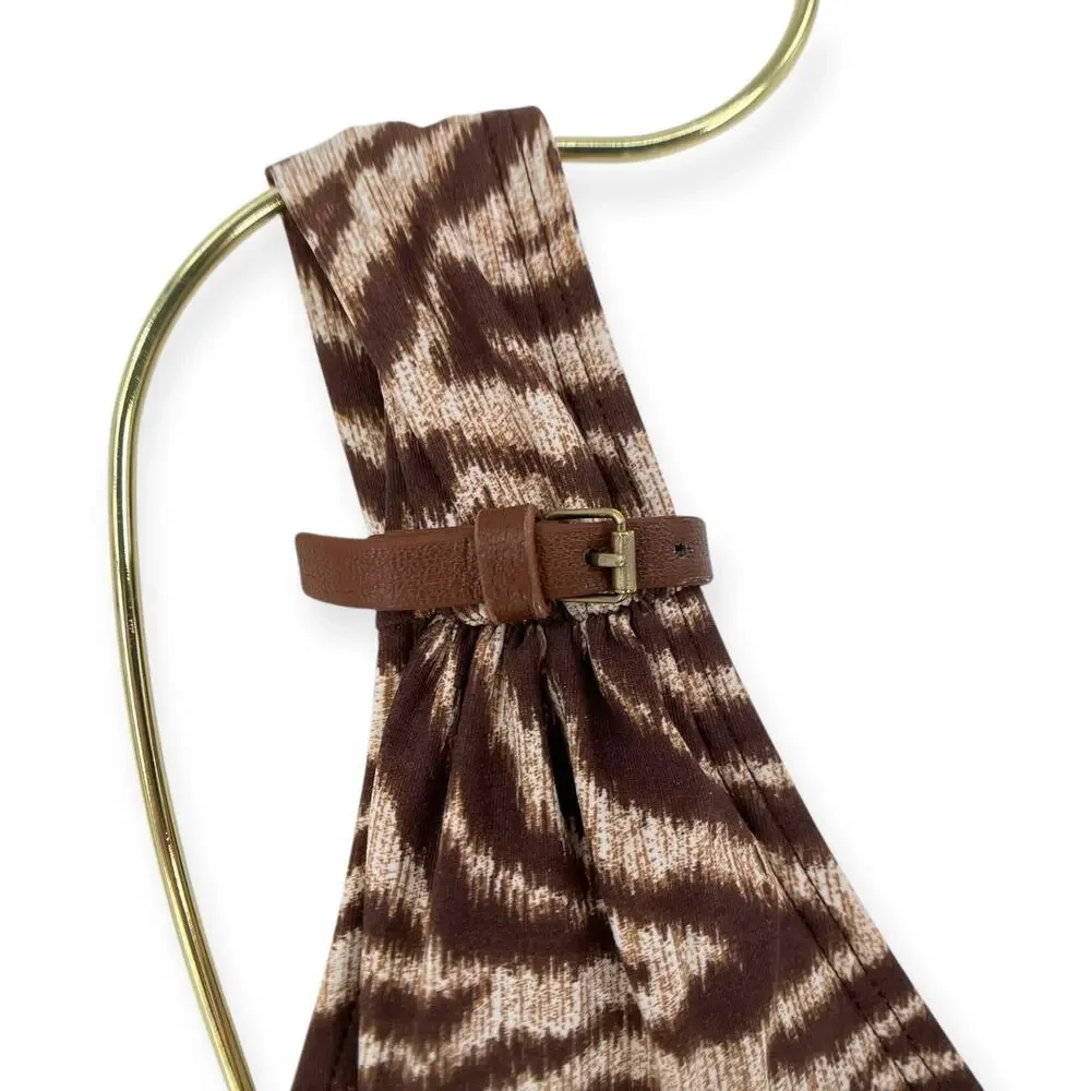 Michael Kors Brown Zebra Print Faux Leather Buckle Strap Accents Animal Print 8